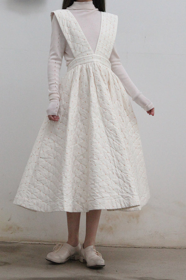 MING MA Diamond Check V-neck Jacquard Strap Dress AW21-DR05-WTJAC